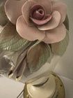 Vintage Cordey Capodimonte Style Table Lamp Pink set  Porcelain Roses Gold Trim