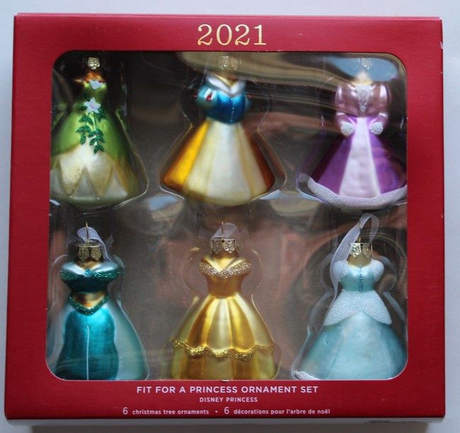 2021 DISNEY Fit For a Princess Hallmark Ornament Set of 6 Glass Dresses