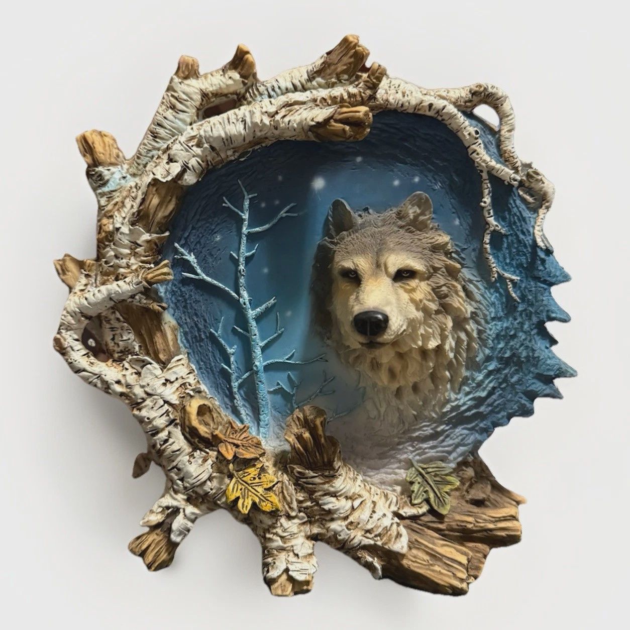 Double Sided Wolf Sculpture Howling at the Moon Southwest Resin 8&quot; x 9&quot;&quot;