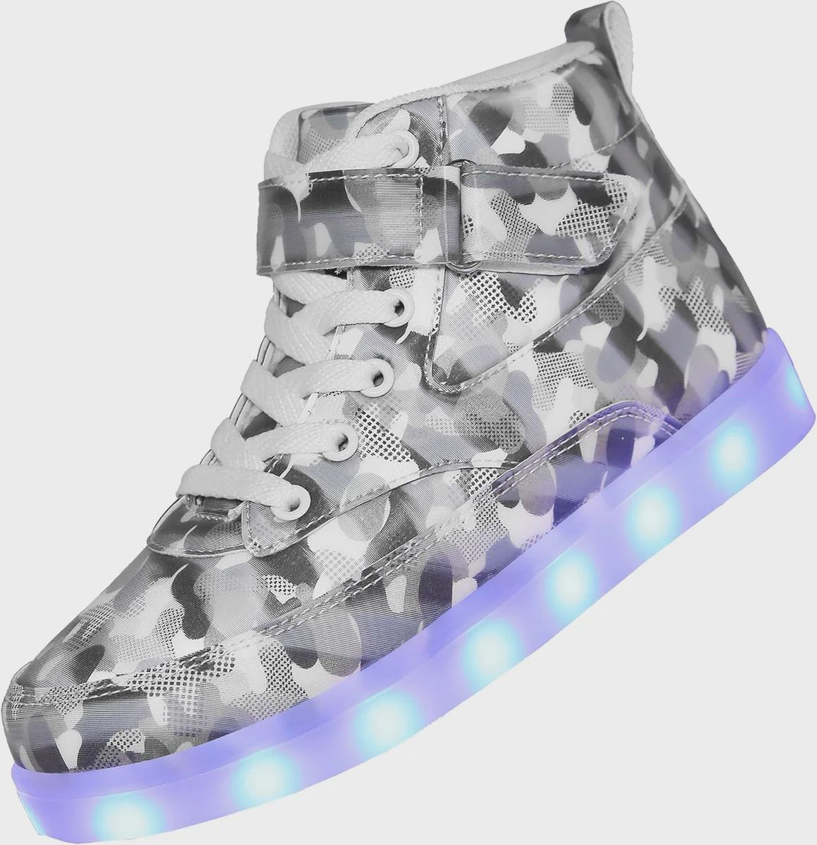 VOOVIX KIDS LED LIGHT UP SHOES WHITE CAMO SIZE YOUTH 13