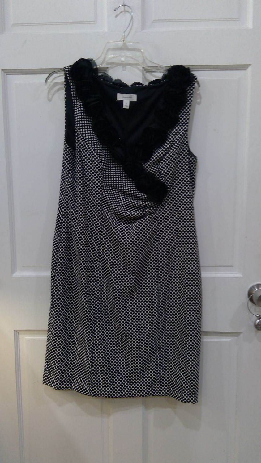 DressBarn Faux Wrap Dress Womens Size 8 Black Polka Dot 3D Rosettes Fairy Grunge Size 12