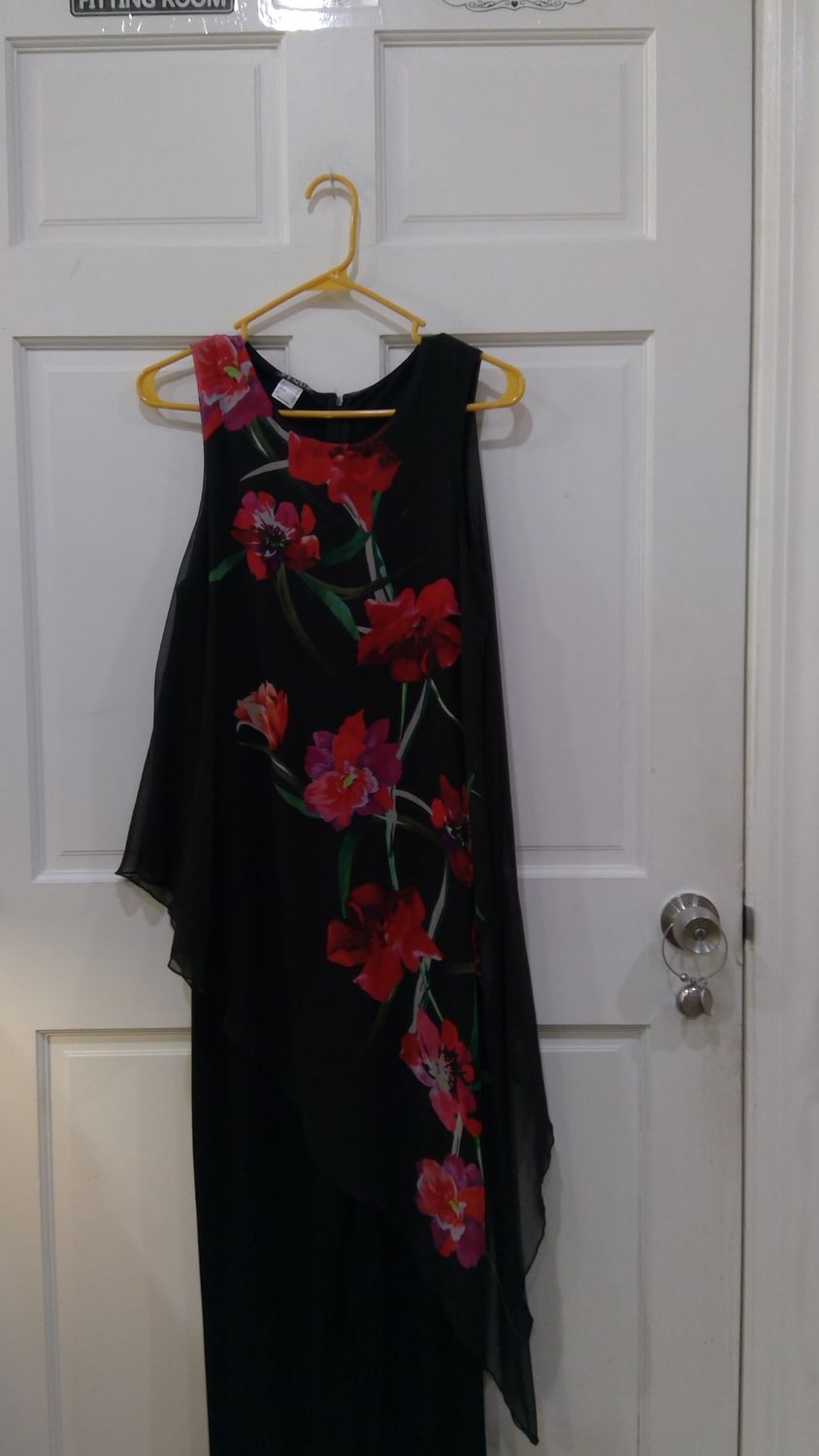 Black Jumpsuit With Sheer Floral Overlay Top Size 12