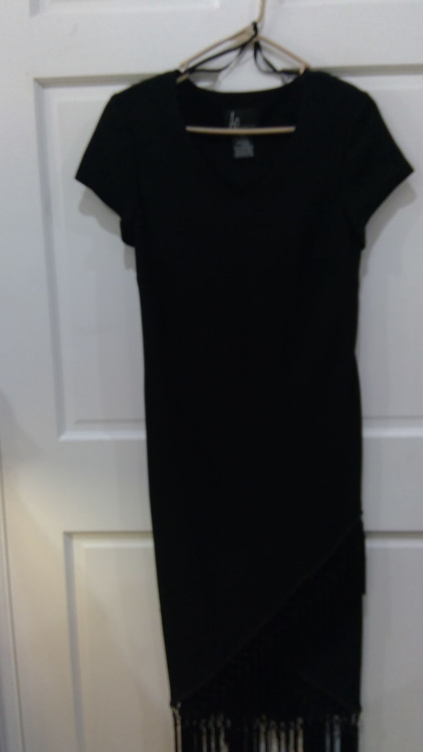 Ks Collection Black Dress With Fringe Size  12
