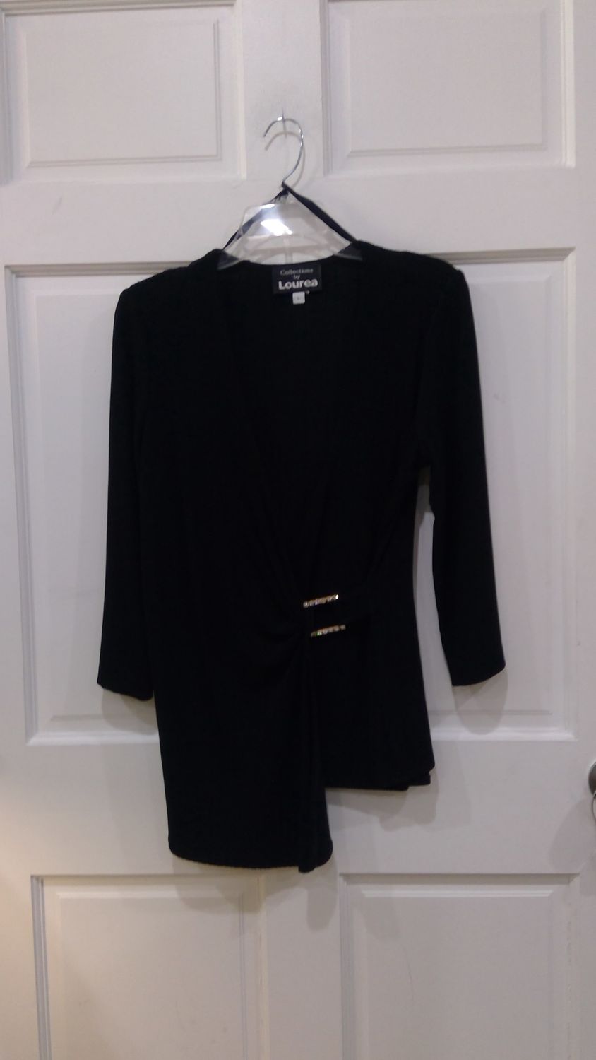 Collections By Lourea Black Shirt With Gold Rhinestone  Button Size l