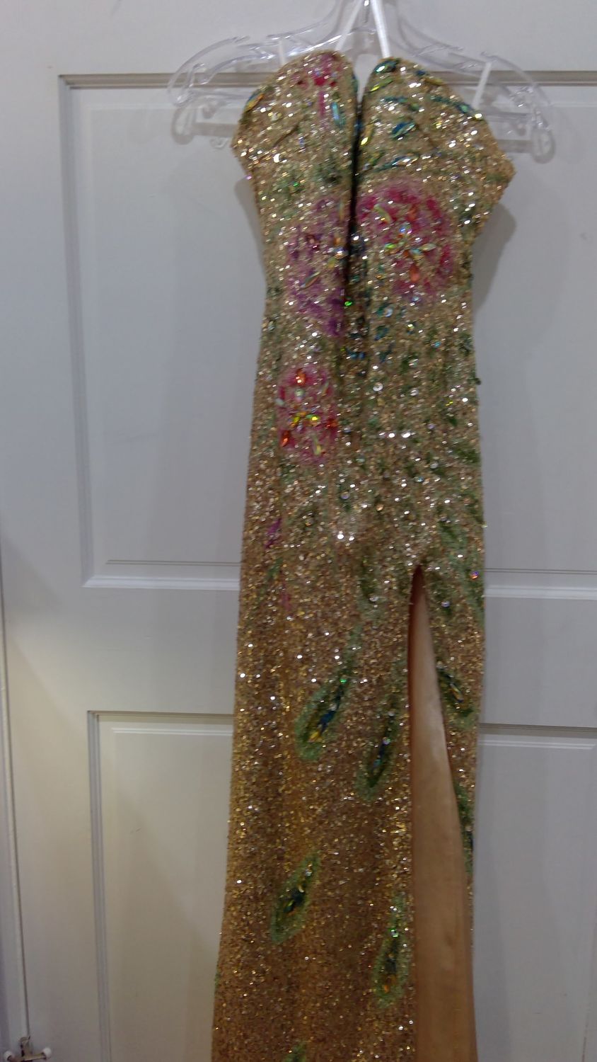 Mc Duggal Gold Sequin Peacock Prom Dress Size  6