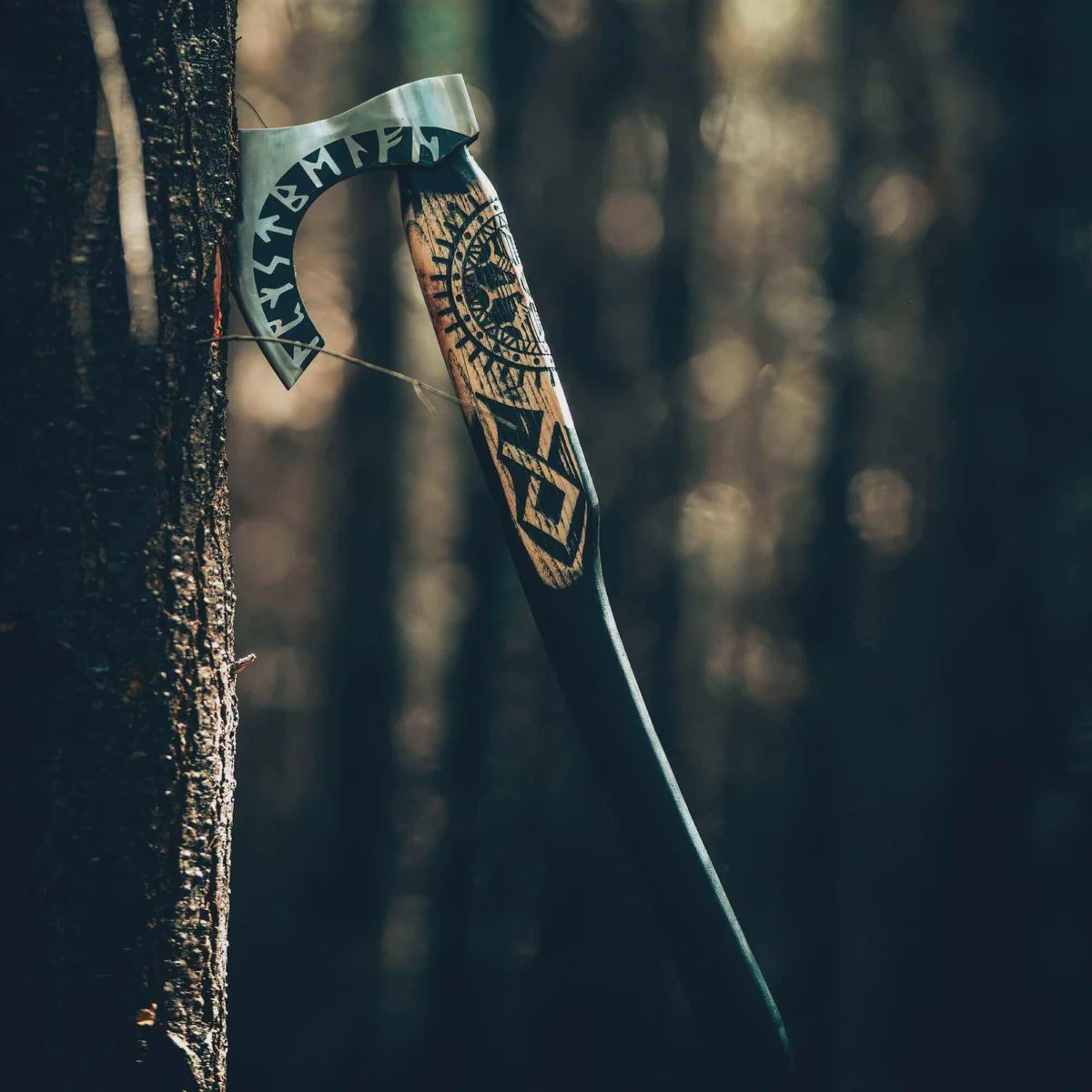 Viking Black Runes Axe with cover
