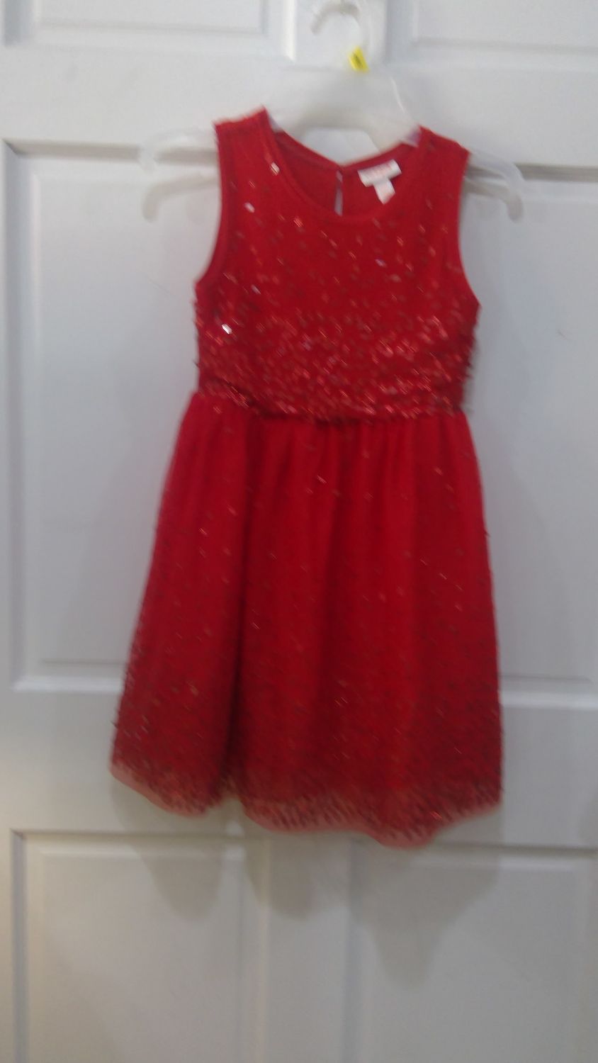 CAT &amp; JACK RED CHRISTMAS DRESS SIZE MED 7/8