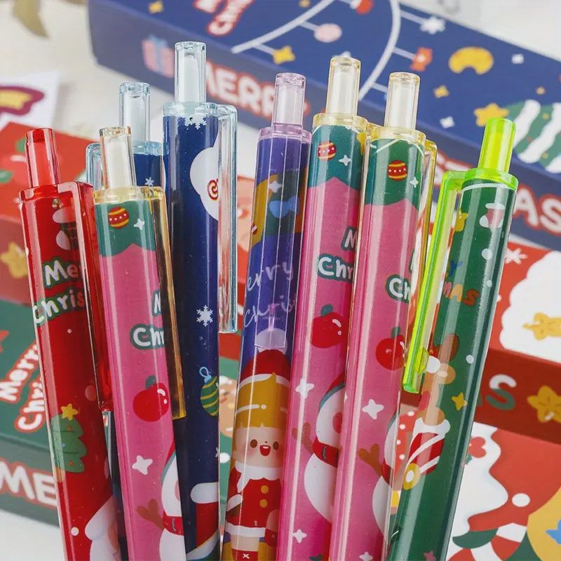 Christmas Themed Ballpoint Pens, 0.5Mm, Assorted Colors, Click-Top Writing Instruments, Office Supplies, Stationery Set, Ideal for Signing, Exams, And Gifts