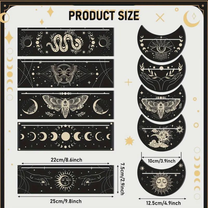 Wooden Tarot Card Holder Stand Include  Rectangular Tarot Card Stand Moon Shape Tarot Deck Holder for Witch Divination Tools Oracle Card Place Card Christmas Gifts (Black), Type: Sun And Moon