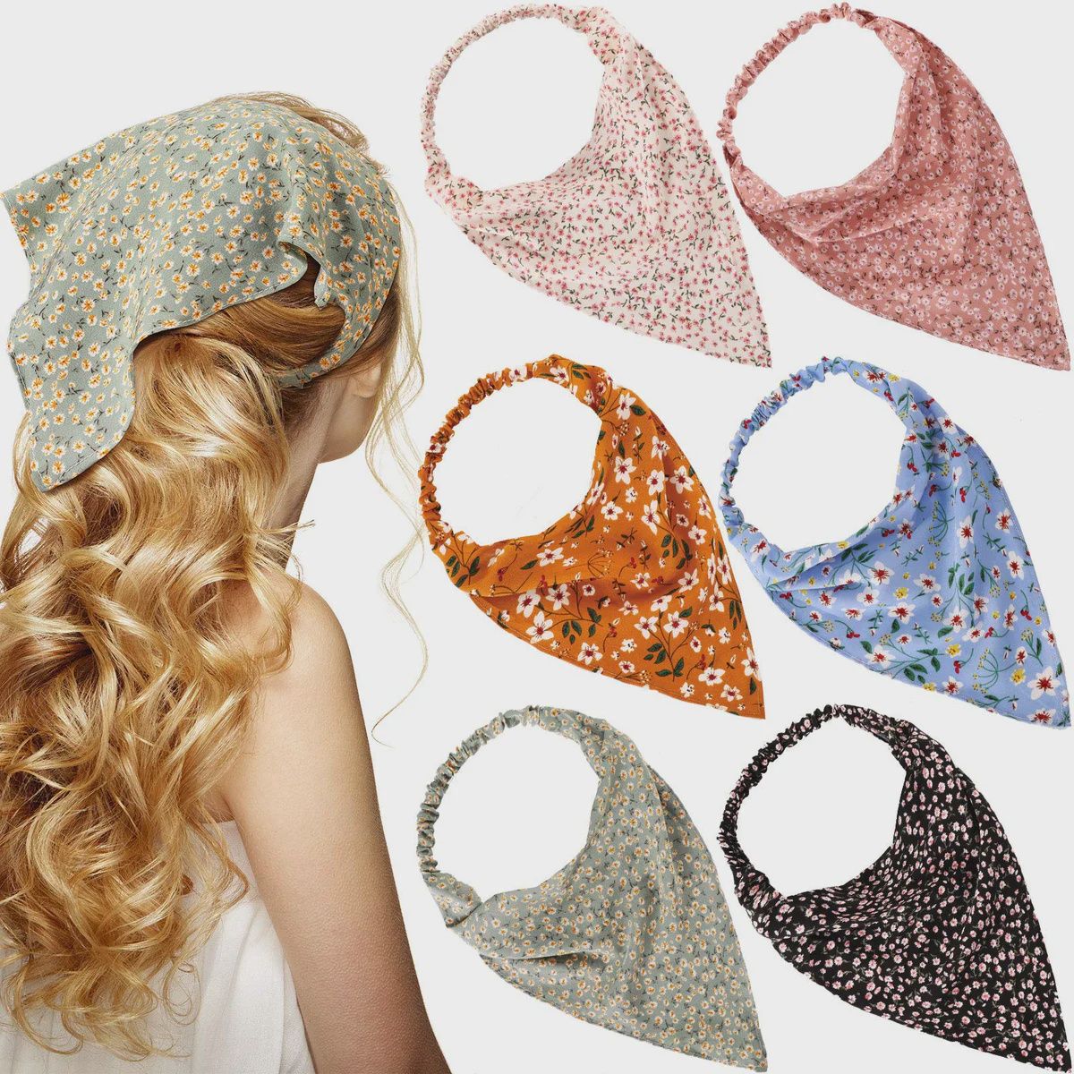 Syhood Floral Chiffon Elastic Hair Bandana Head Scarf