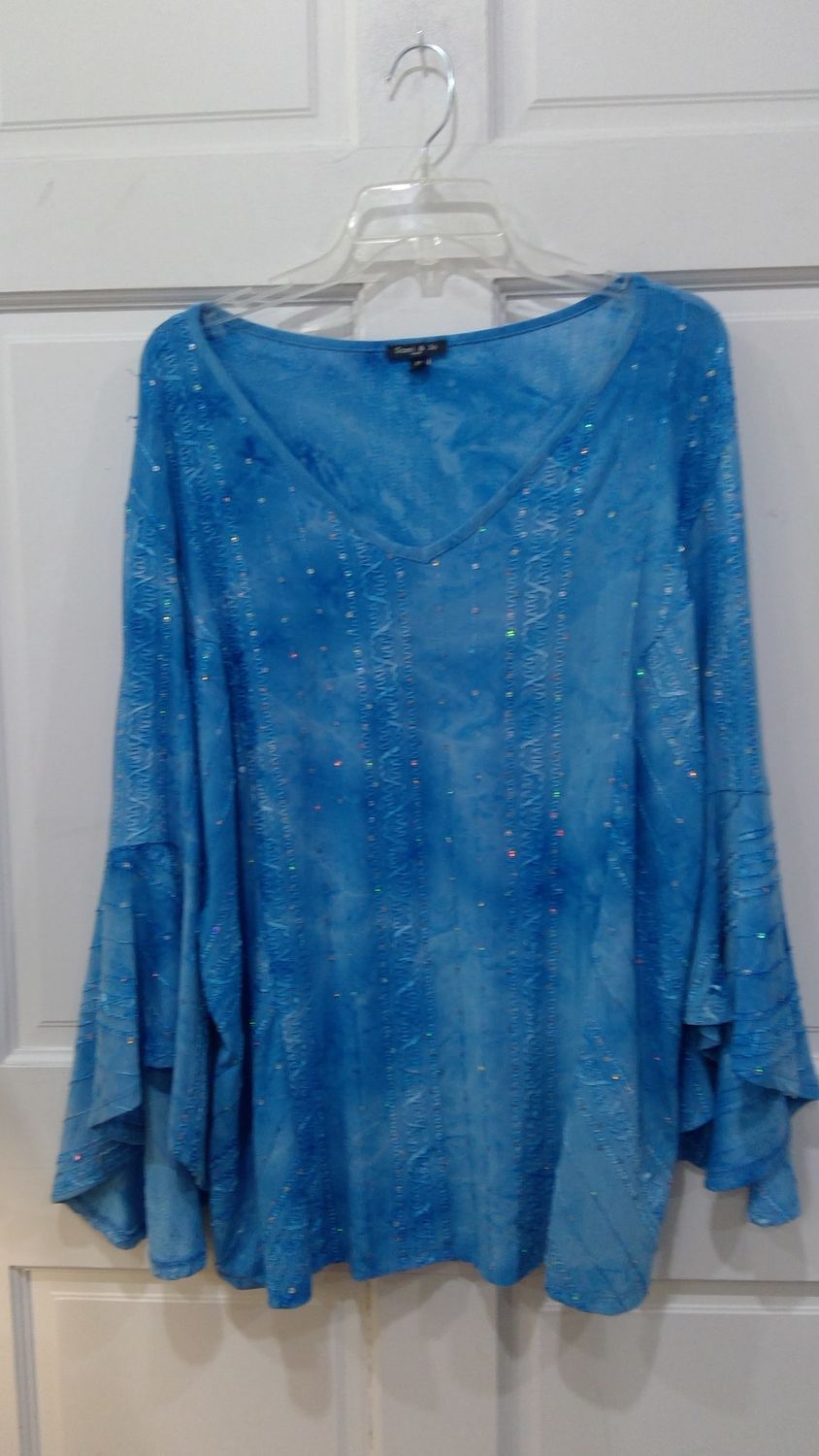 Womens Blue Beaded Blouse Size 2 x