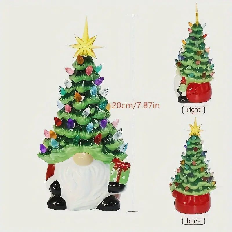Charming Resin Gnome Christmas Tree with 46 Multicolor Lights - Battery-Operated, Indoor/Outdoor Holiday Decor for Home,