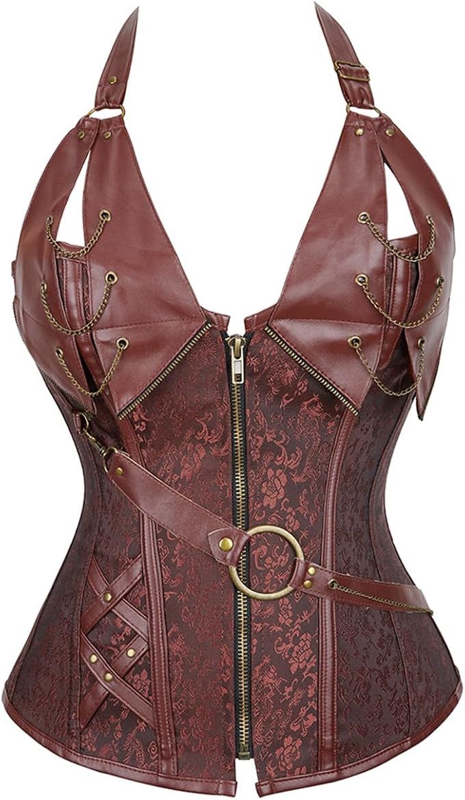 Steampunk Corset and Skirt Set, Colour: Brown/Black, Size: Large