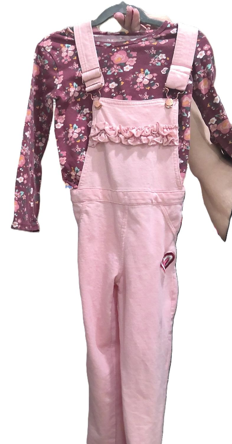 Pink overhalls with flowered shirt sixe 6x