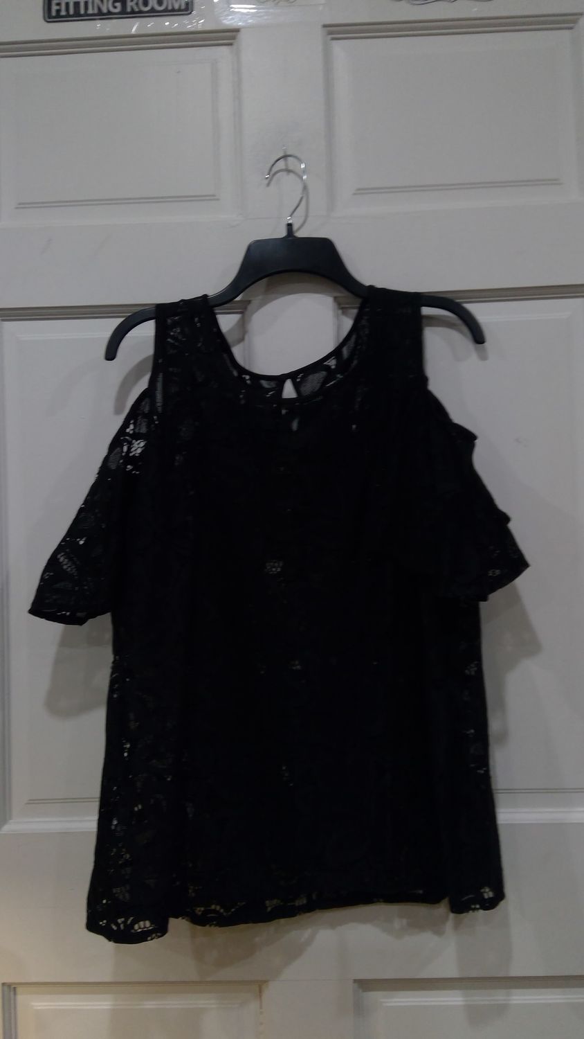 BLACK SHEER OPEN LACE BLOUSE SIZE LARGE