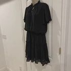 RANPLHEE XL BLACK PARTY MOCK NECK TIE DRESS SHORT SLEEVE TIERED RUFFLES