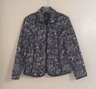 R.Q.T.  JACKETZIP UP FRONT BLACK AND WHITE PAISLEY SIZE LARGE