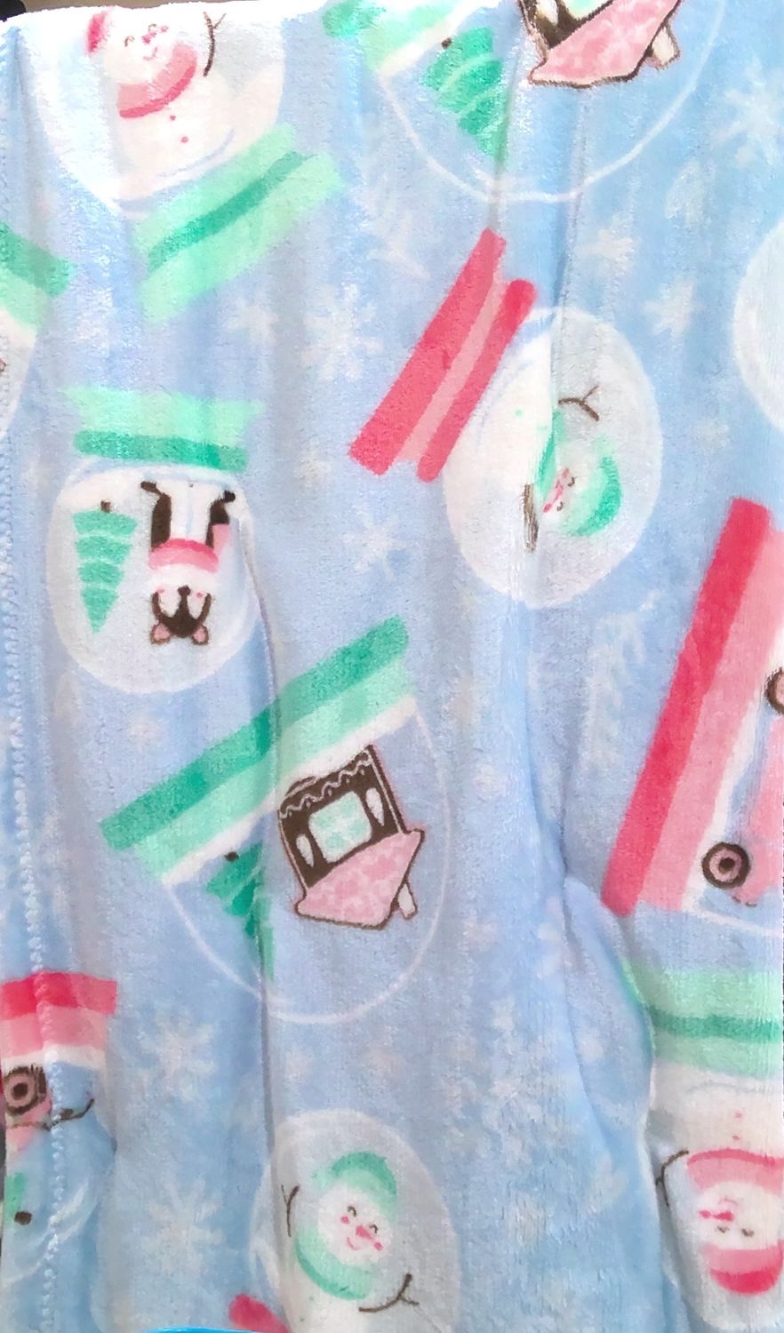 Plush Throw With Red Ribbons, Colour: blue snowman