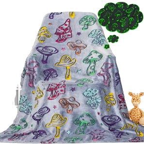 1pc Glow In The Dark Blanket Mushroom Blanket For Adults Soft Flannel Throw Blankets Colorful Luminous Mushroom Blankets For Sofa Couch Living Room Bed Birthday Gifts