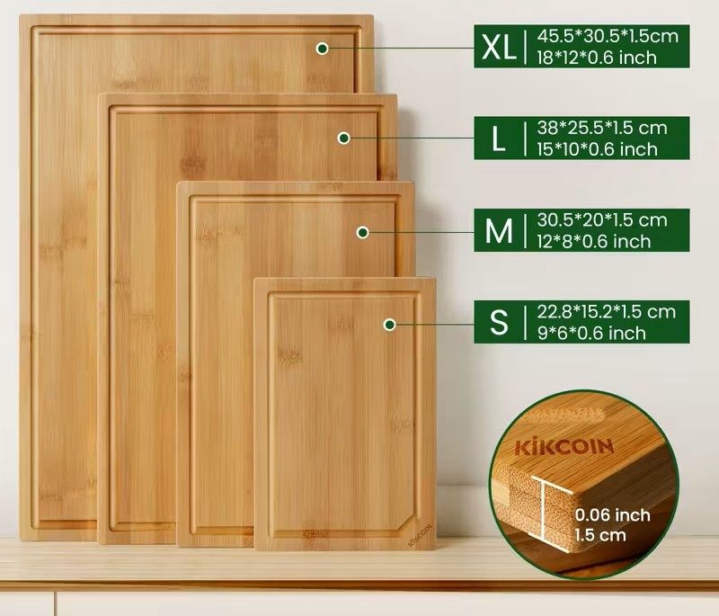 KikCOIN Kitchen Bamboo Cutting Board Set, Heavy Duty