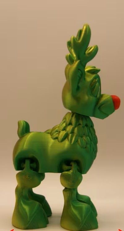 Christmas Sleigh Reindeer - Festive Green 3 D Printed  Decor with Red Nose, Perfect for Holiday