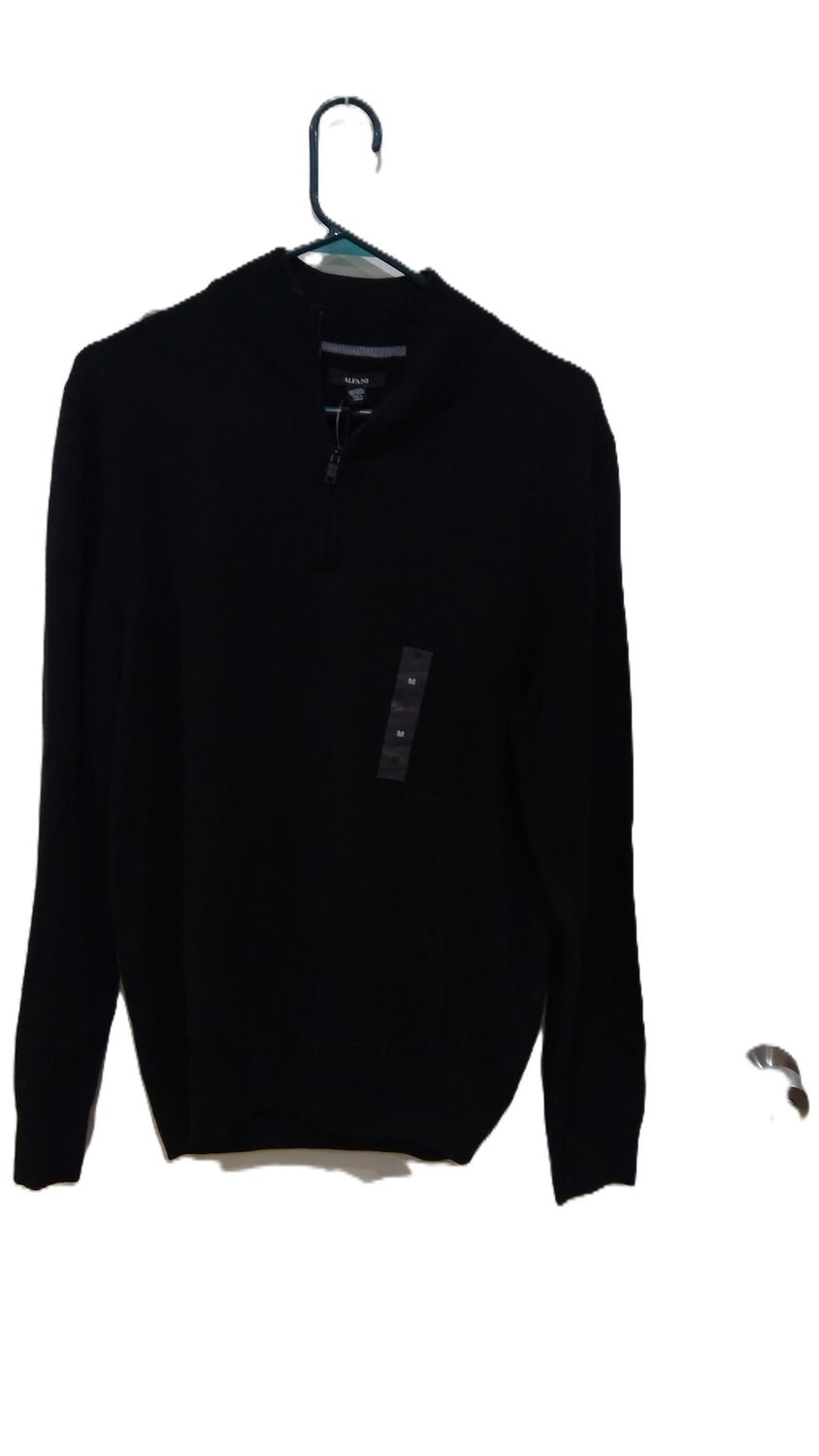 New With Tags Alfani Black  1/4 Zip Pullover Sweater Size  m