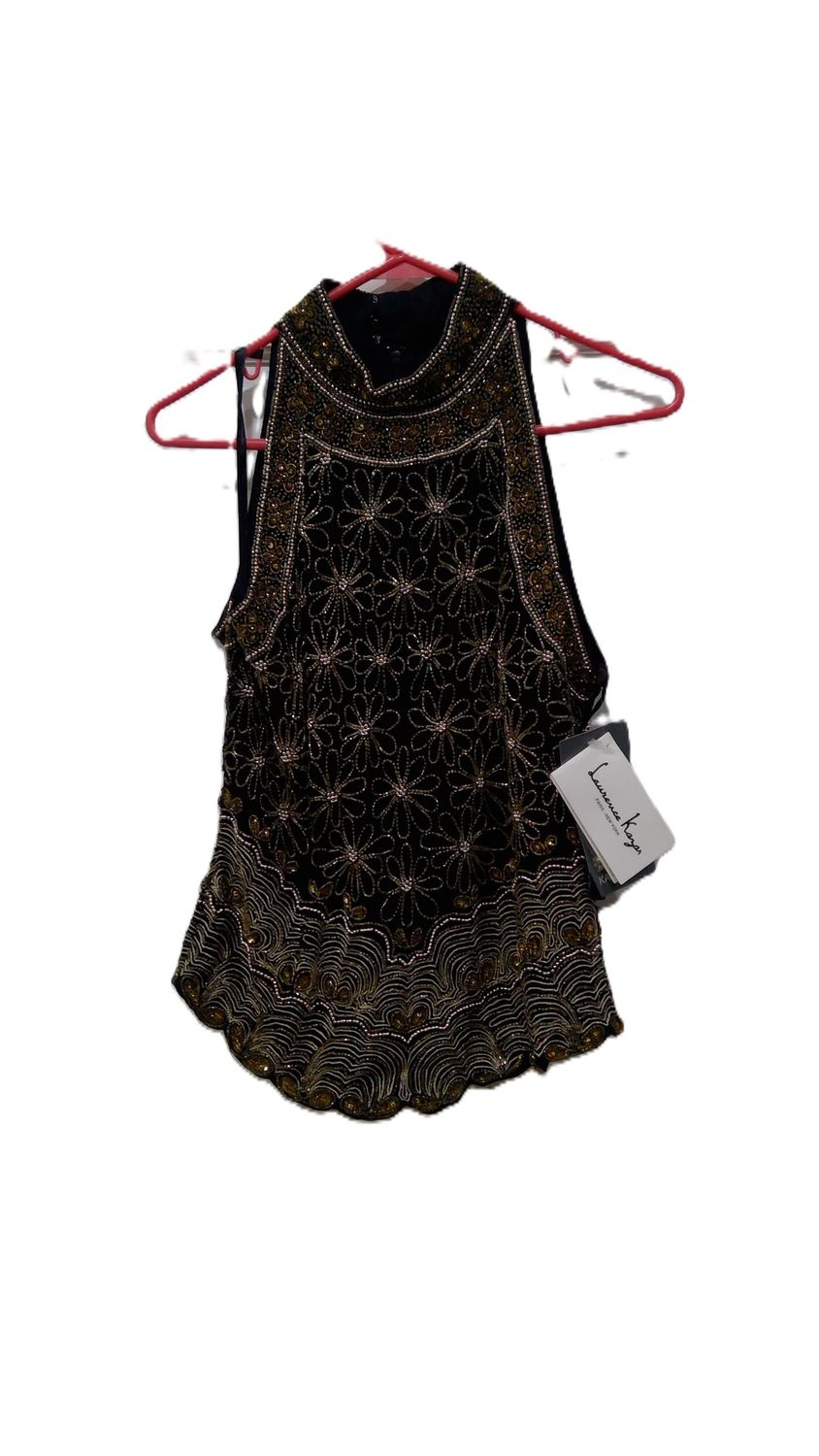 Vintage Lauren Kazar Black And Gold Beaded Top Size l