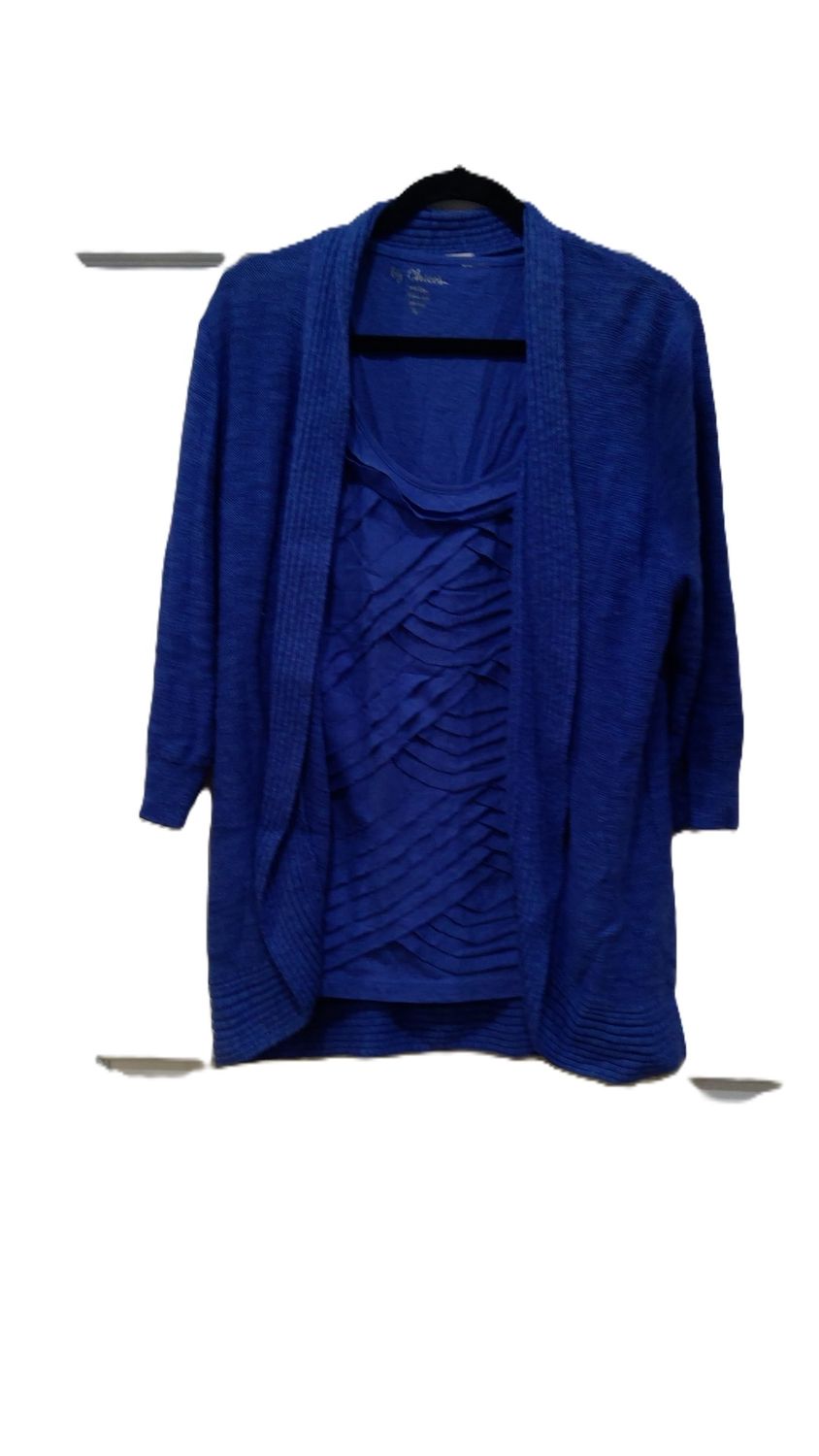 Chicos Blue Open Cardign With Ruffled Top Size 2