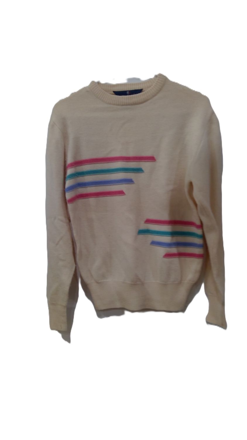 Hermans Cream Sweater With Multi Colored Strips Size l Hermans Cream Sweater With Multi Colored Strips Size l
