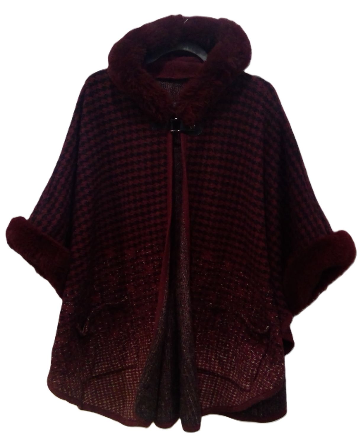 Houndstooth Cape Faux Fur Trim