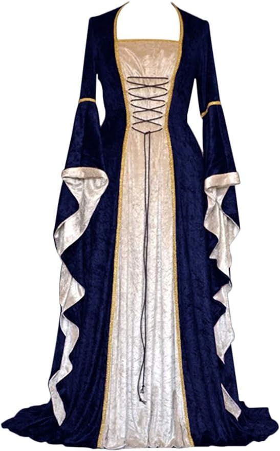 Yeaxlud Womens Renaissance Medieval Costume Dress Yeaxlud Womens Renaissance Medieval Costume Dress, Colour: Blue, Size: 3XL
