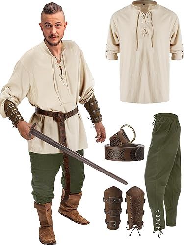 Men's Renaissance Costume Set Men's Renaissance Costume Set, Colour: Beige/Brown, Size: X-Large