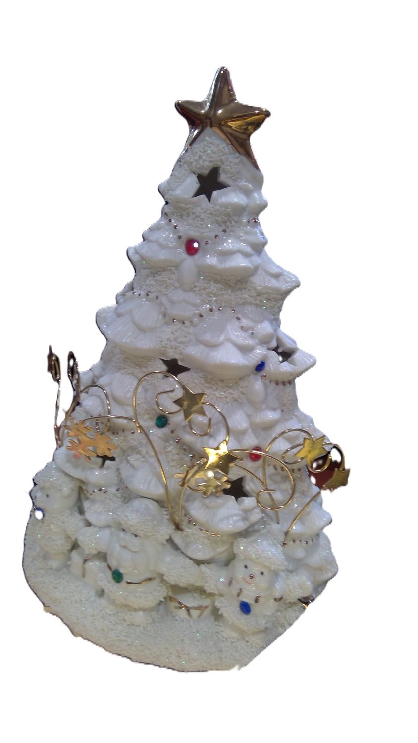 White Ceramic Christmas Tree With Gold Stars