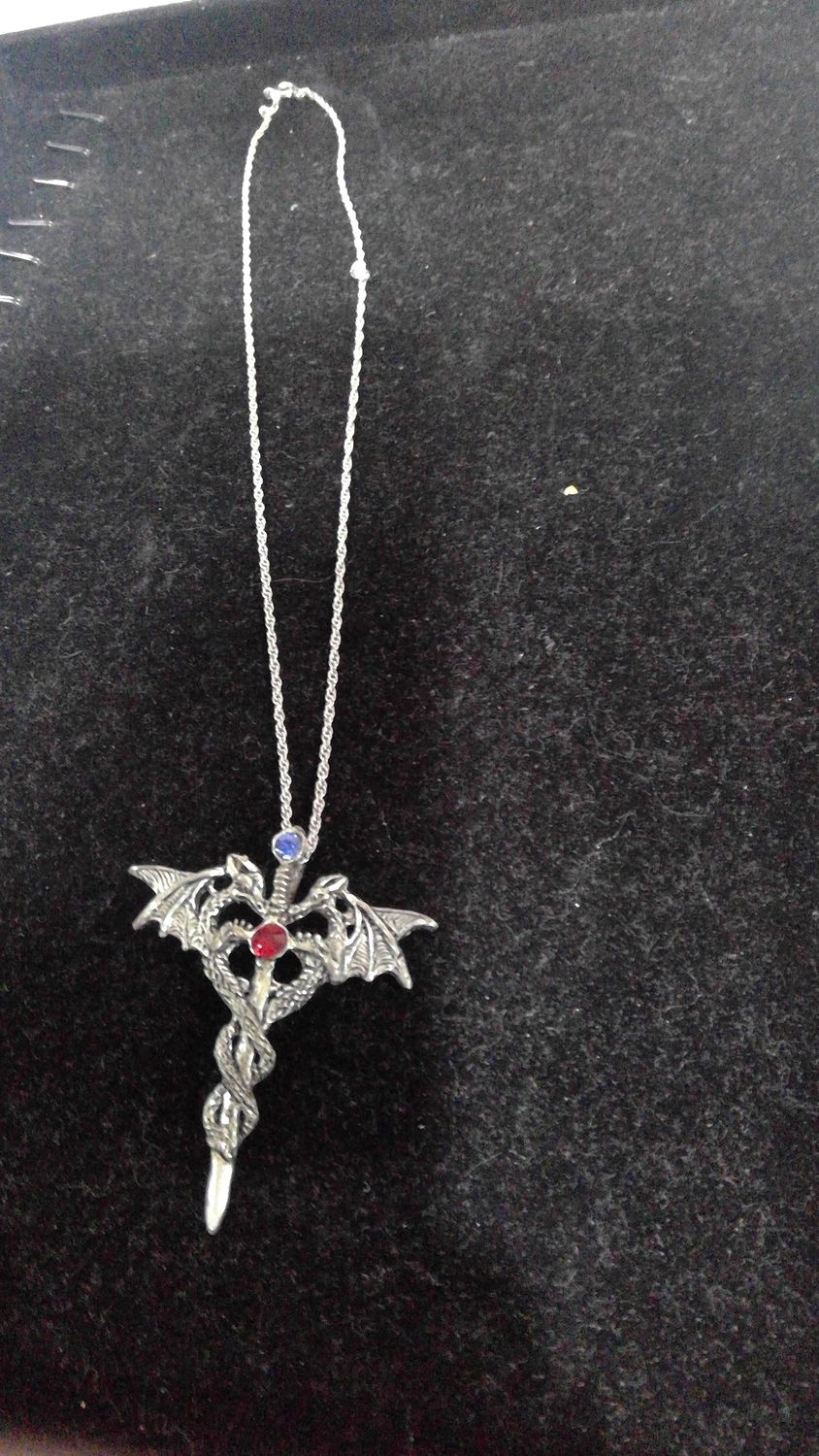 Medieval Style Dragon Necklece Red &amp; Blue Stones in