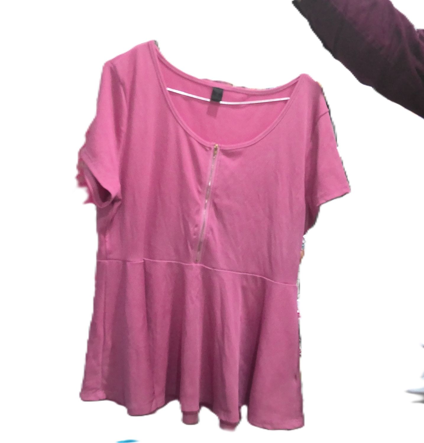 Pink Short Sleeve Shirt Zipper Front Size 3 XL