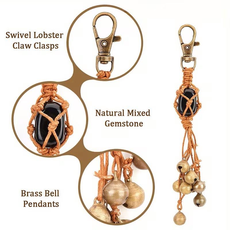 Witch Bells for Door with Natural Gemstone Witch Bells Keychain
