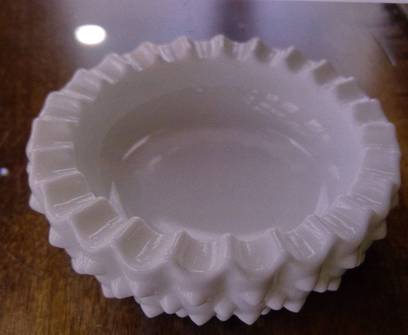 Vintage Fenton Ashtray Milk Glass Hobnail Triket Dish White Scalloped Edges