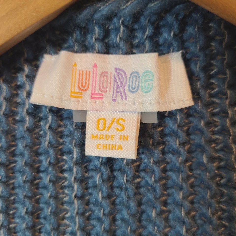 Lularoe Shawl Size O/S Blue Tasseled Button V Neck Hi low