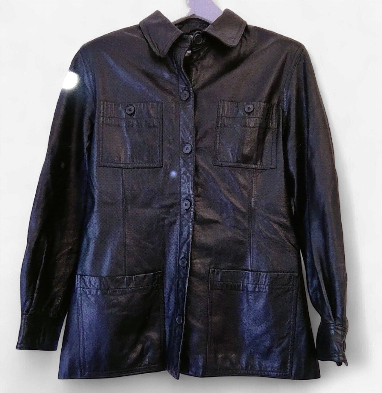 Vintage Virgina Slim Wear Womens Leather Jacket Blazer Size Med Black Collar