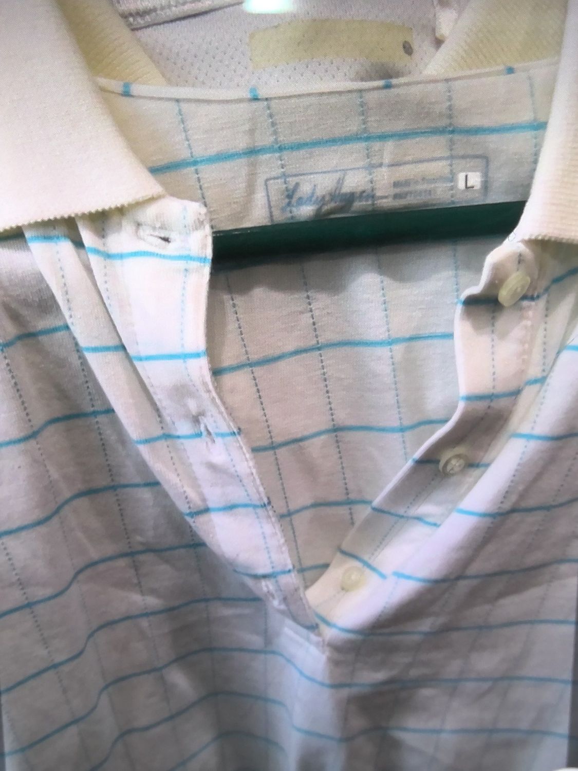White Polo With Light Blue Strips Size L