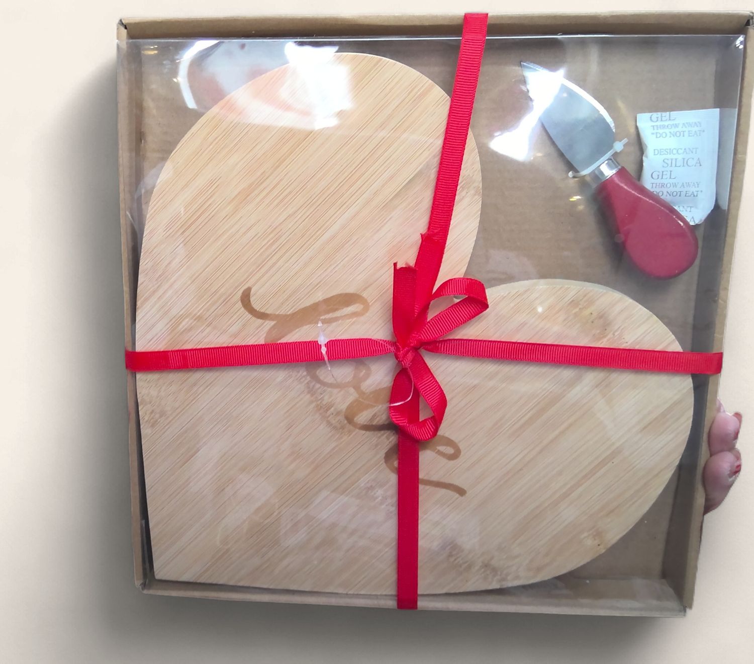 Bamboo Charcuterie Boar Heart Shaped with The Word Love