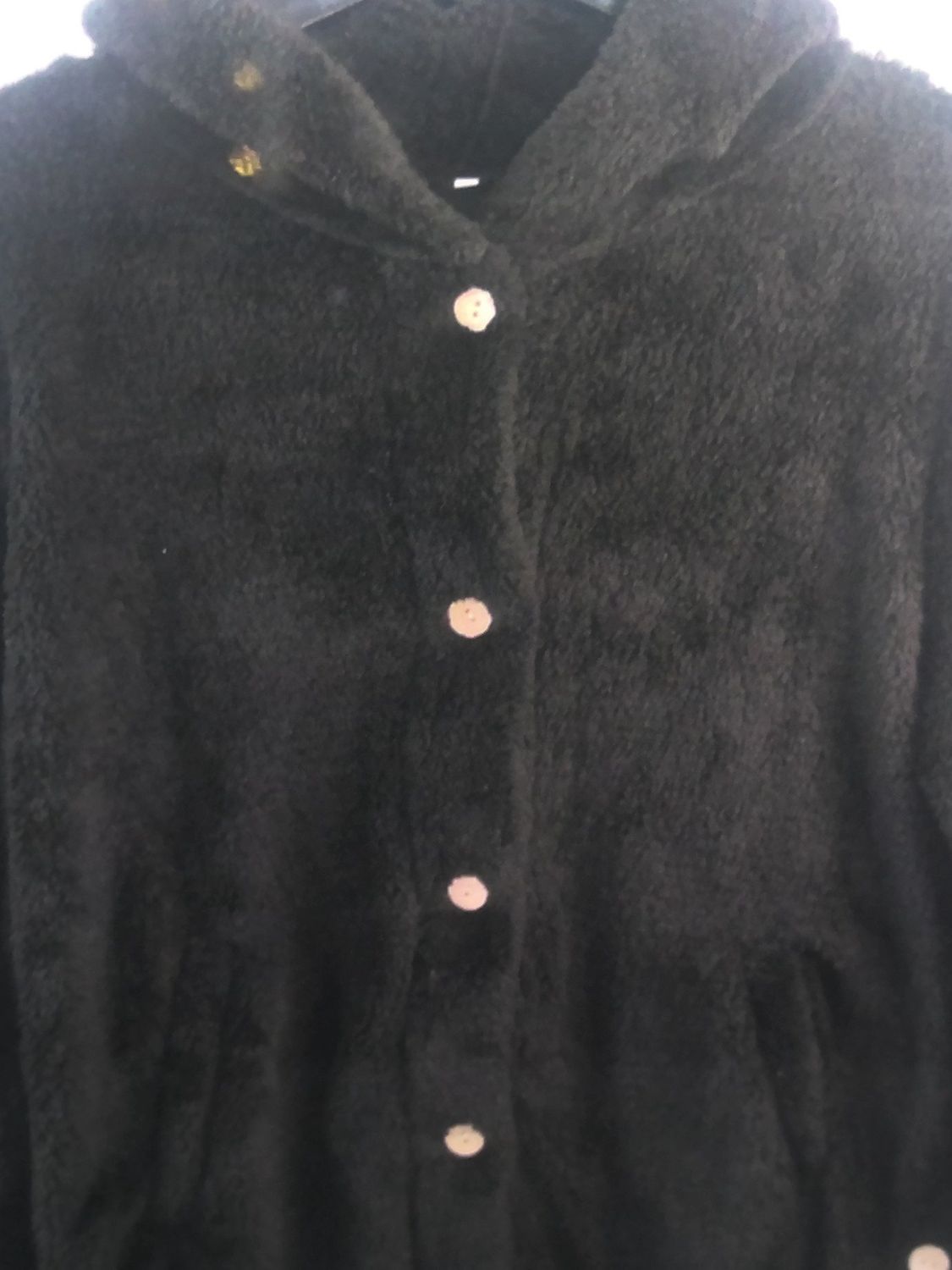 Black Pocket Plush Button Up Coat SIZE m