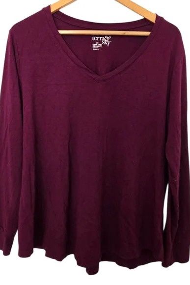 Terra Sky Maroon Long Sleeve V Neck Size 1x