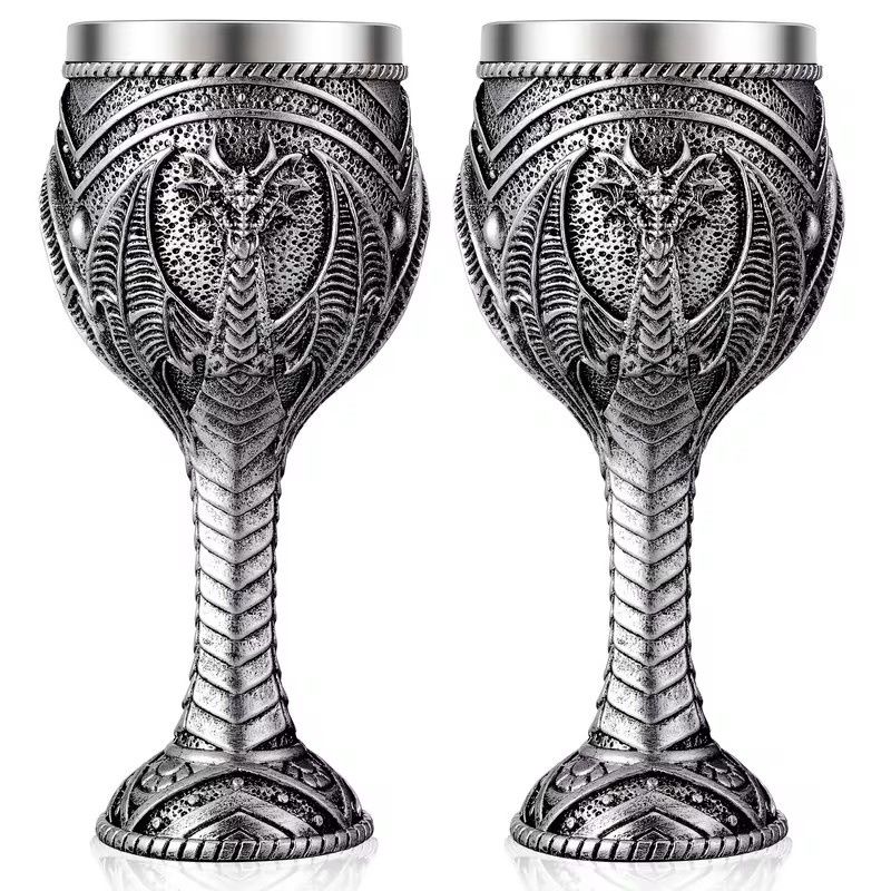 2 Medieval-Style Cups And Goblets Featuring a Dragon Design