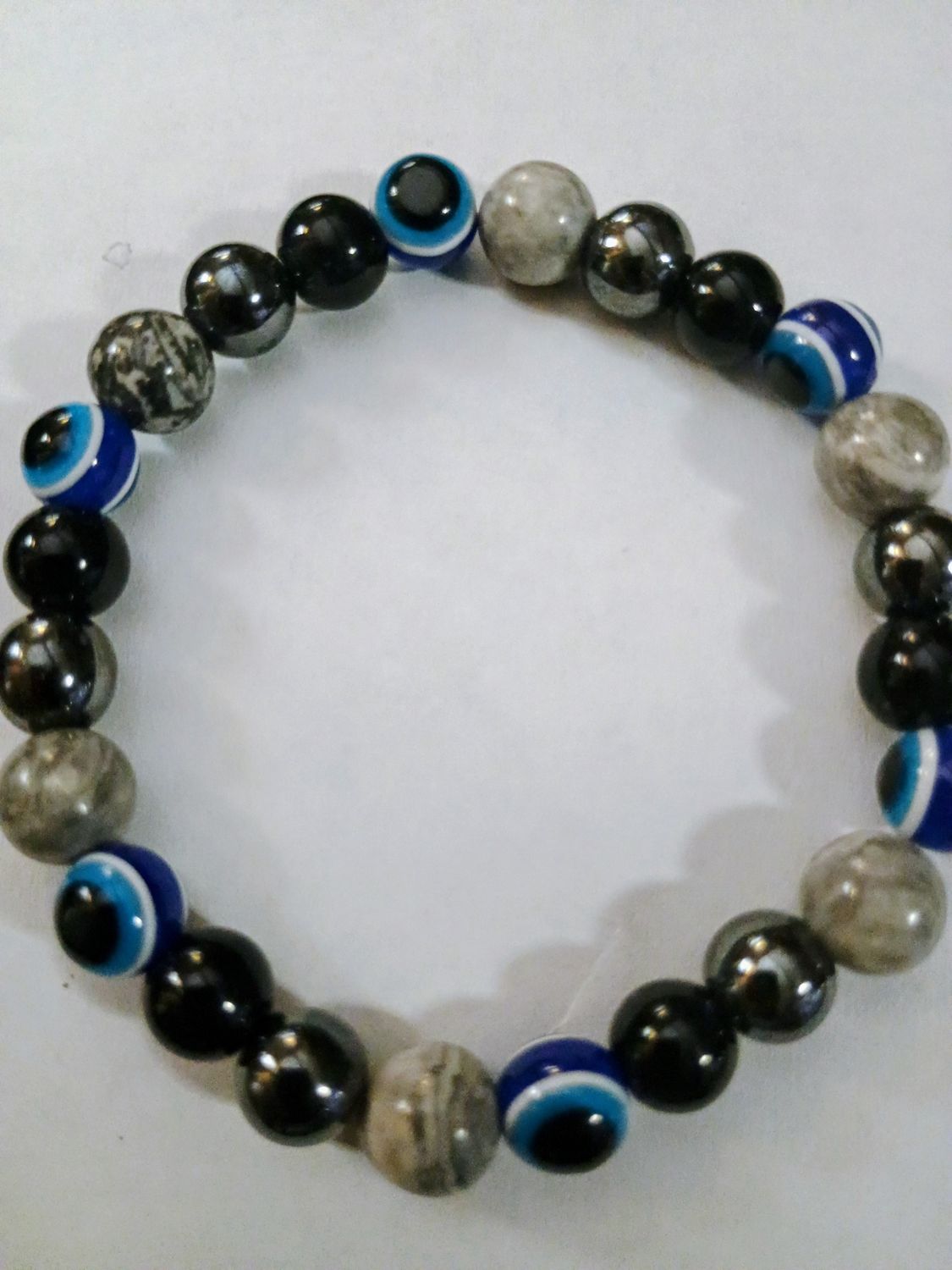 Black Obsidian, Hematite, Agate and Evil Eye Bracelet