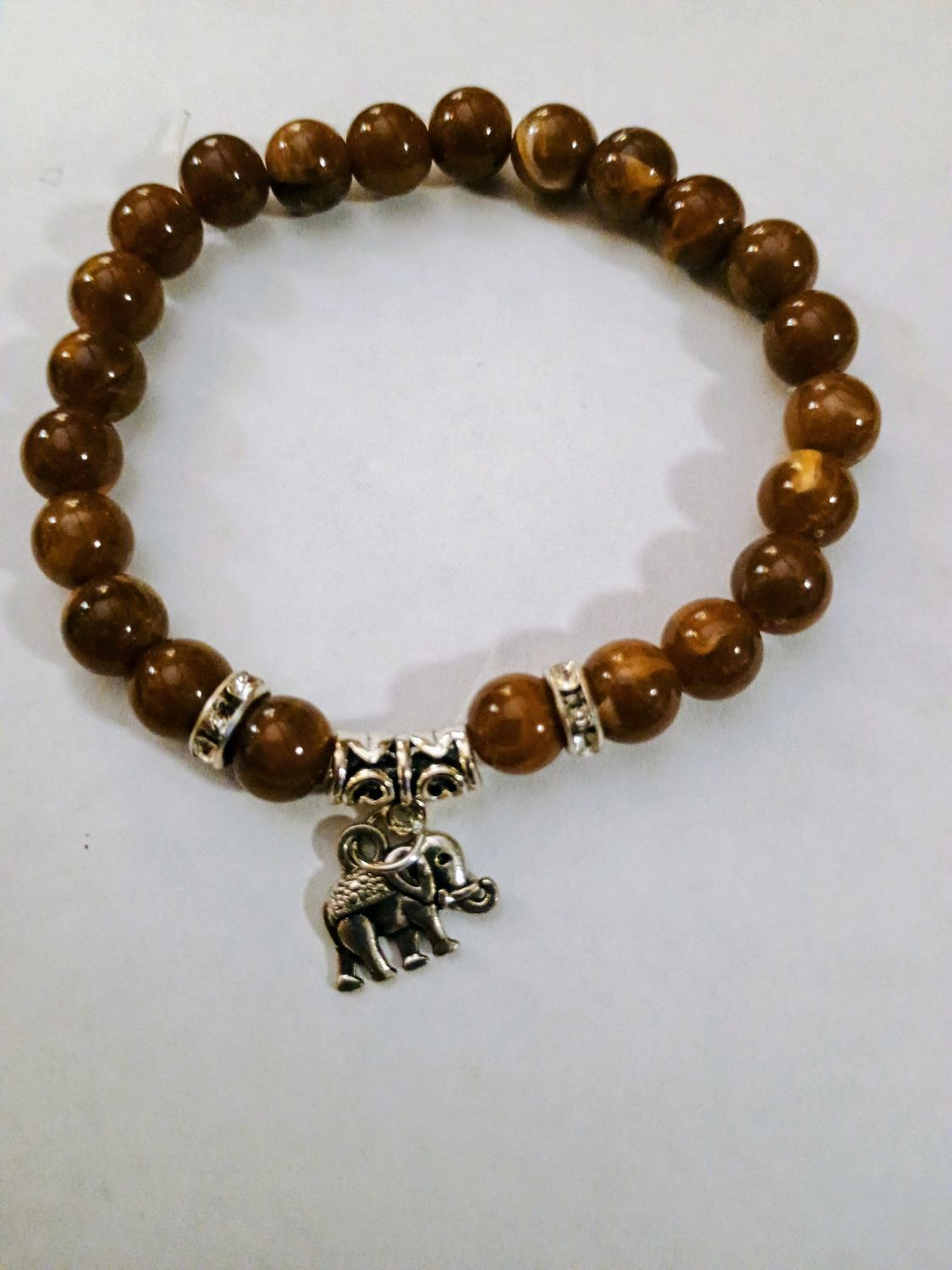 Brown Agate Bracelet with an Elephant Charm Brown Agate Bracelet with an Elephant Charm