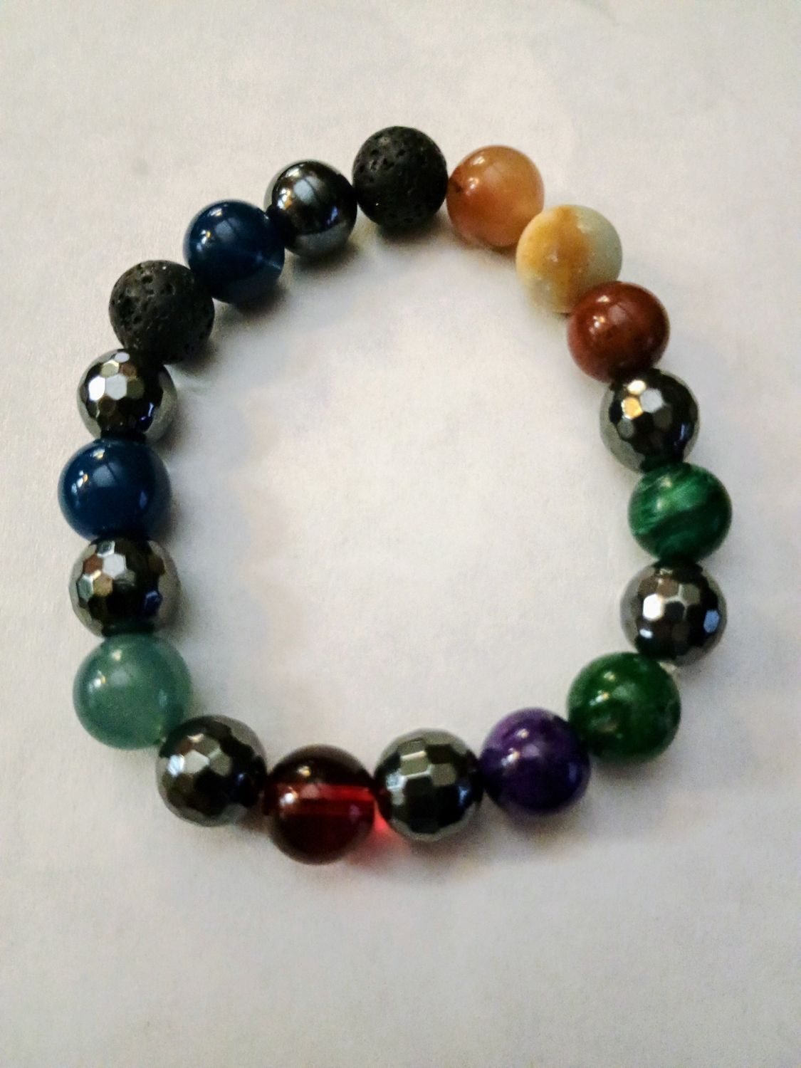 Hematite, Onyx, Lava Bead and Agate Bracelet