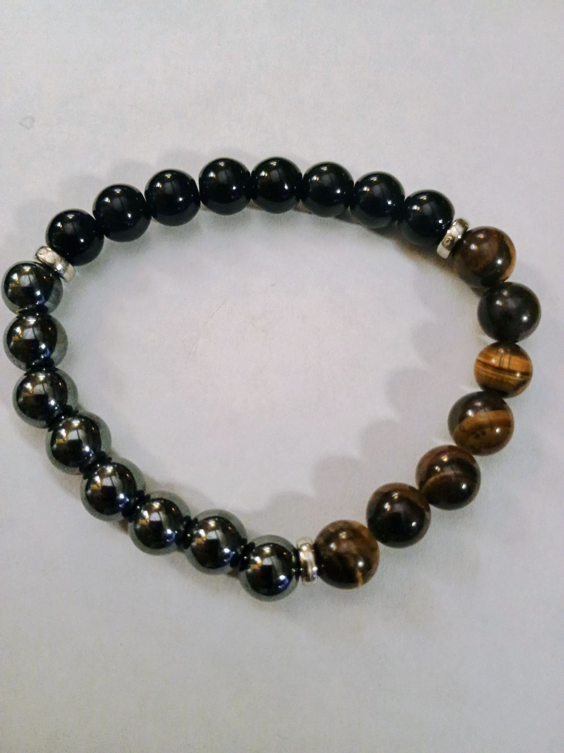 Tiger's Eye, Hematite and Black Obsidian Bracelet