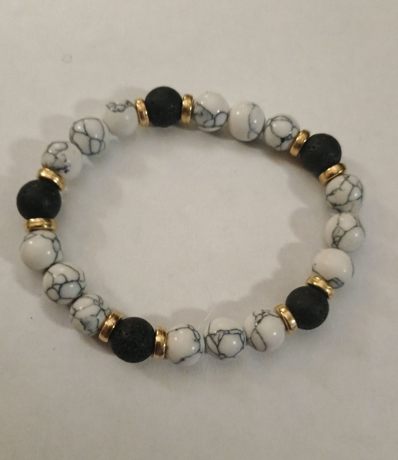White Howlite and Lava Bead Bracelet