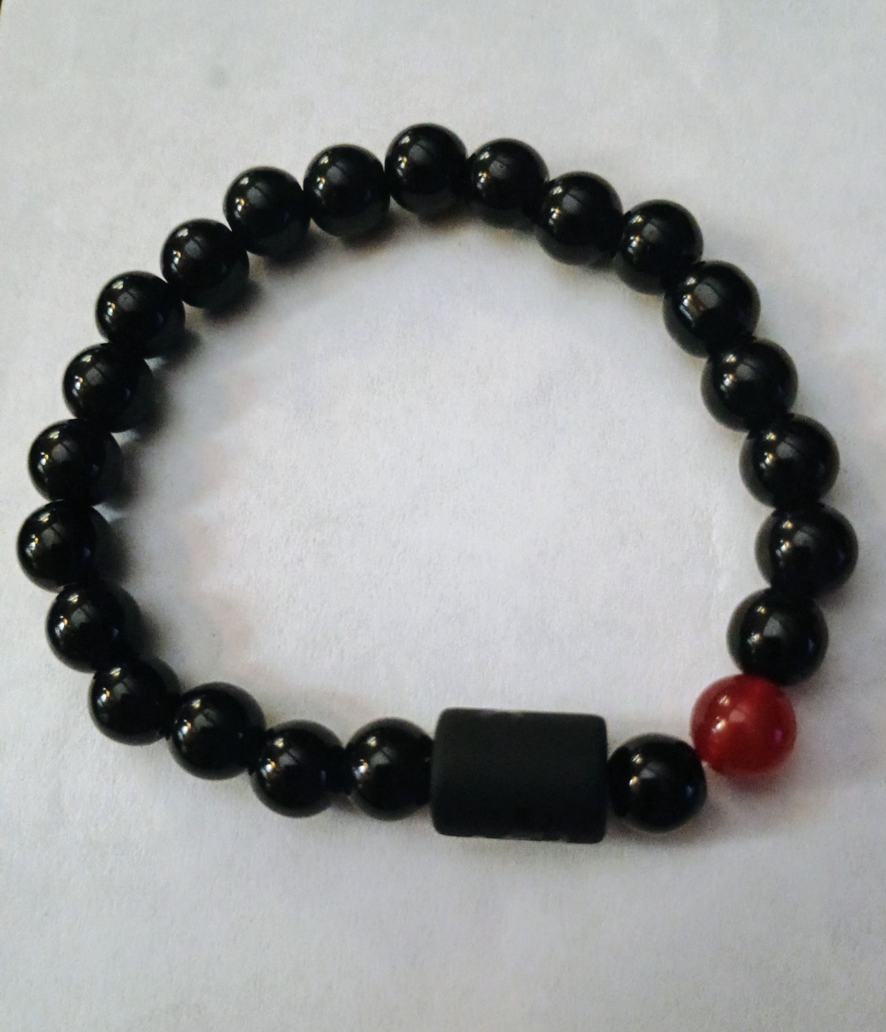 Onyx, Black Obsidian and Red Agate Bracelet